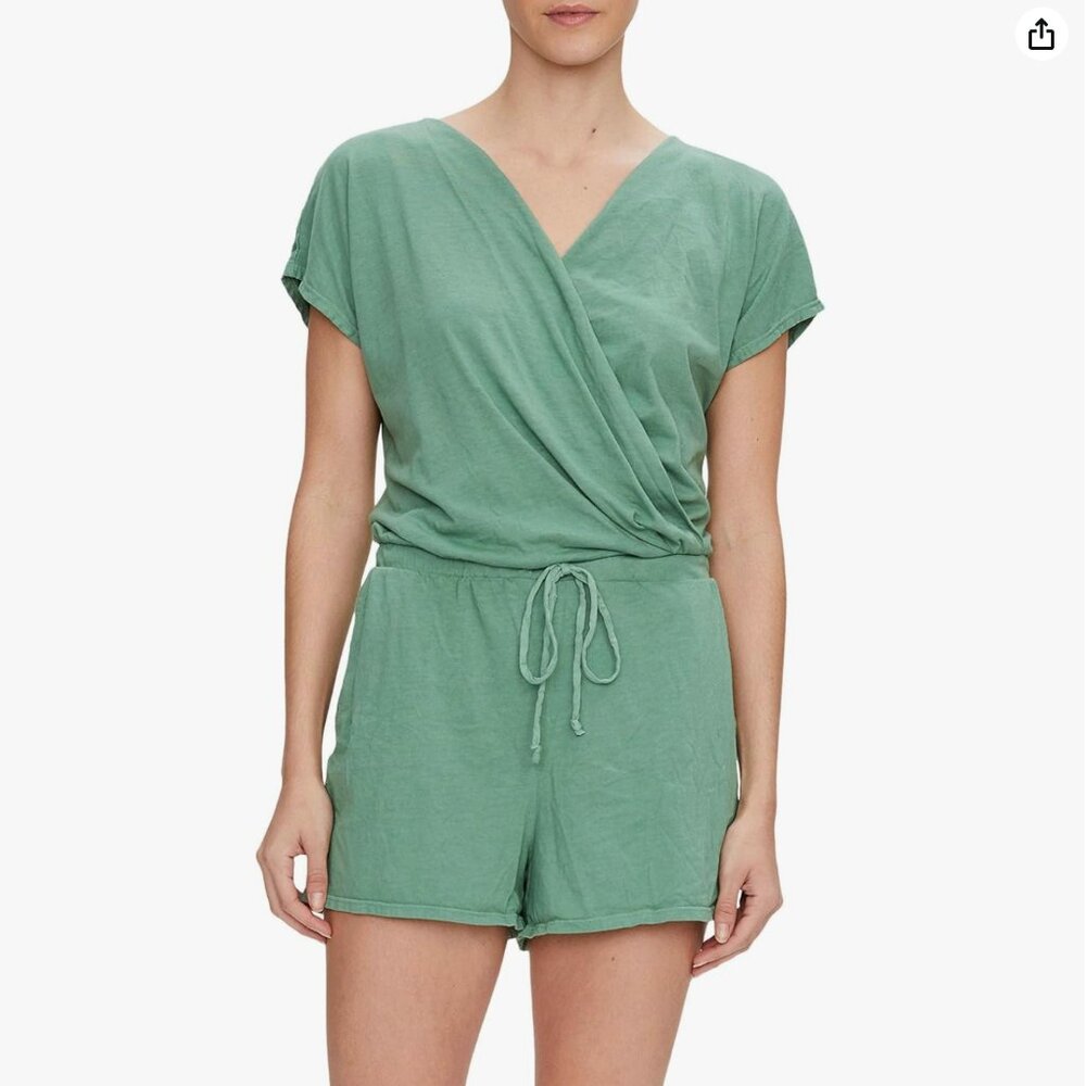 Michael Stars Pixie Cotton Modal Crossover Romper in Palm